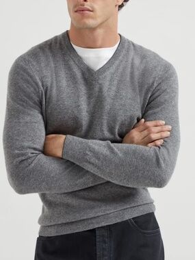Brunello Cucinelli Cashmere Wool Blend V-Neck Sweater Size L